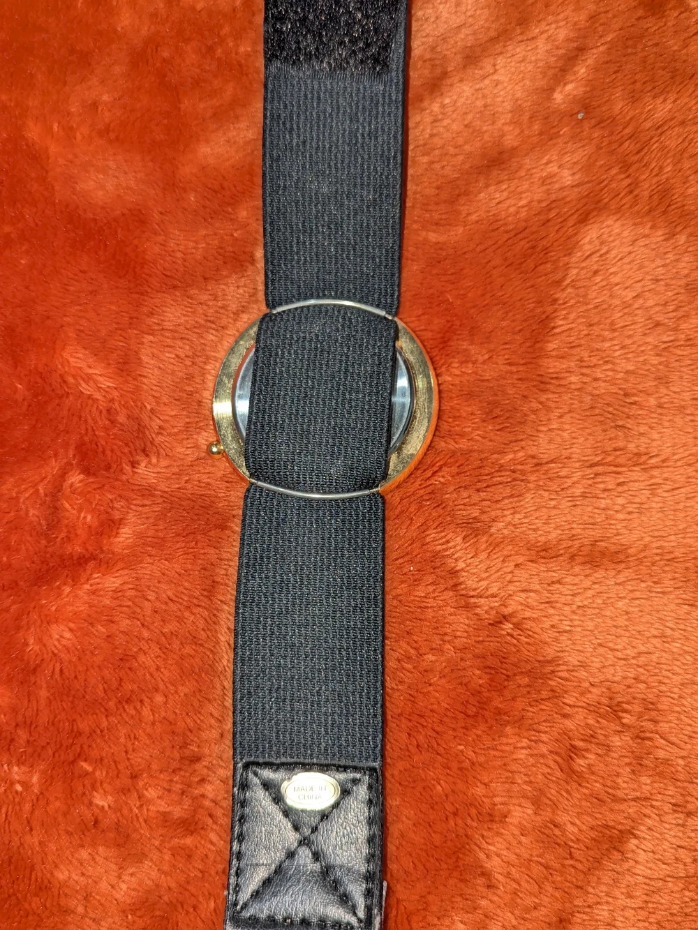 Classic Gold-Tone Round Face Watch on Black Velcro Strap